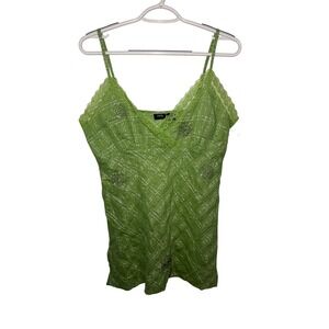 Vanity Y2K Babydoll Plaid Tank Top Lace Trim Beaded Embellished Womens Large